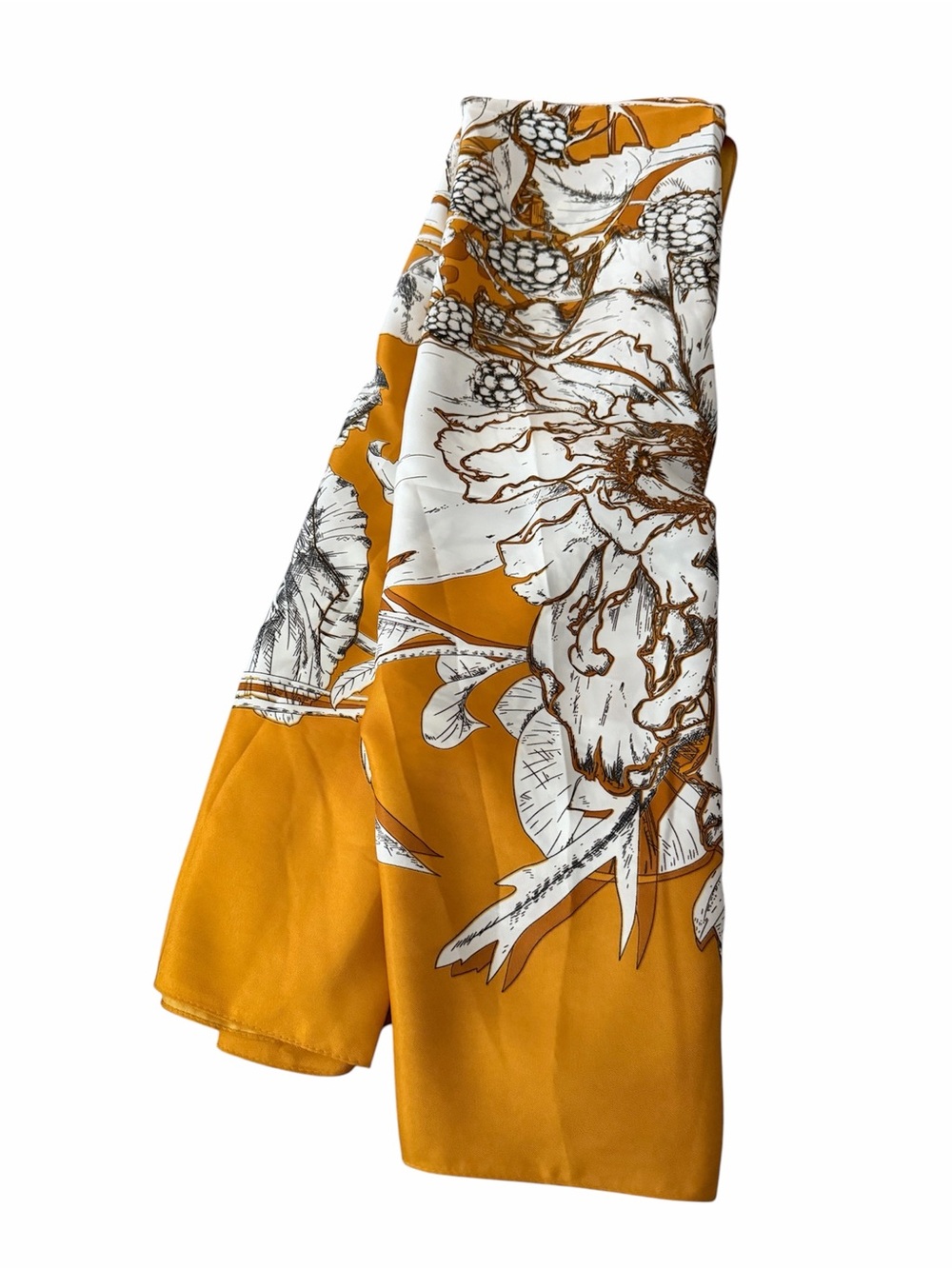 Floral Print Mustard Yellow Silk Scarf